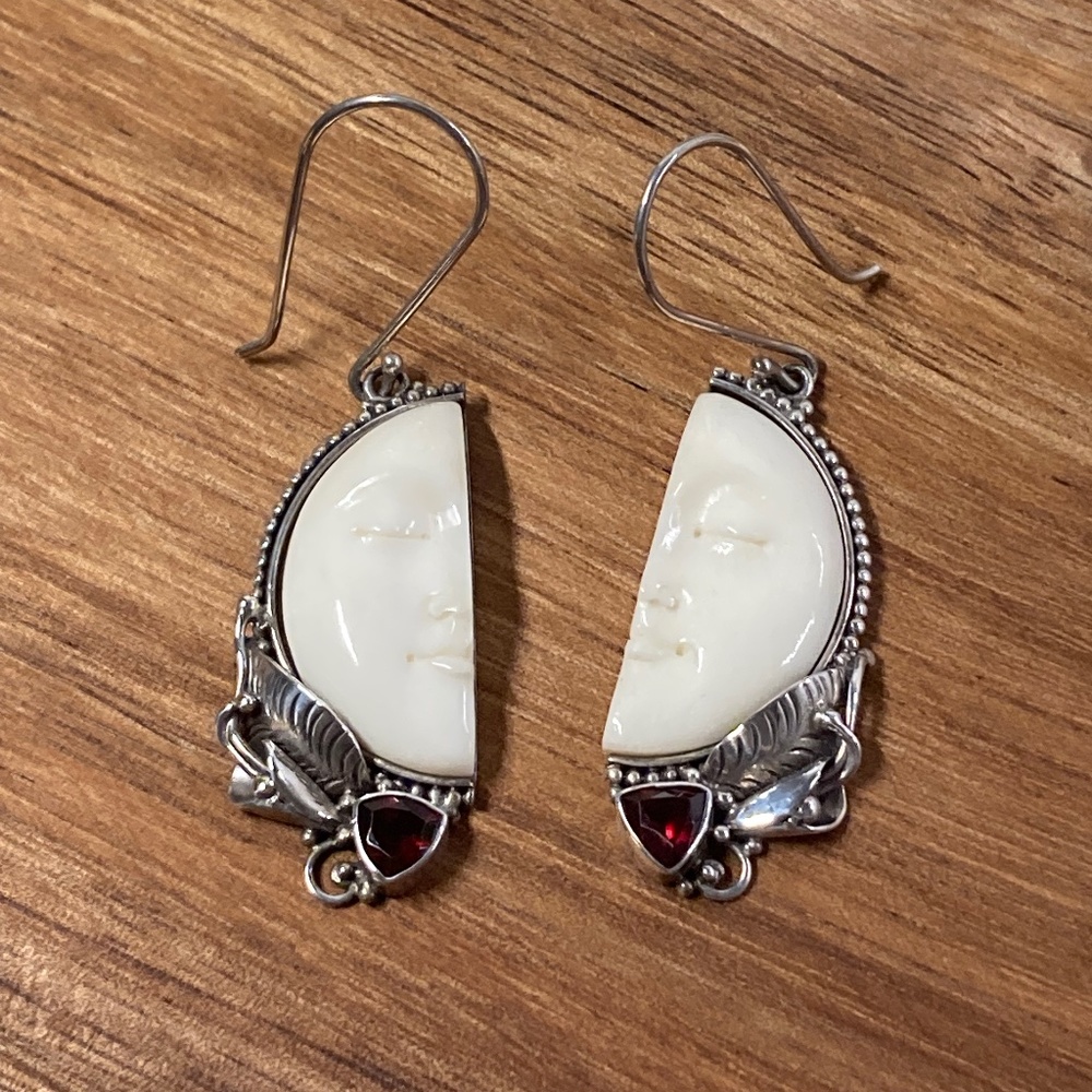 Carved Half Moon Bali Silver Earrings